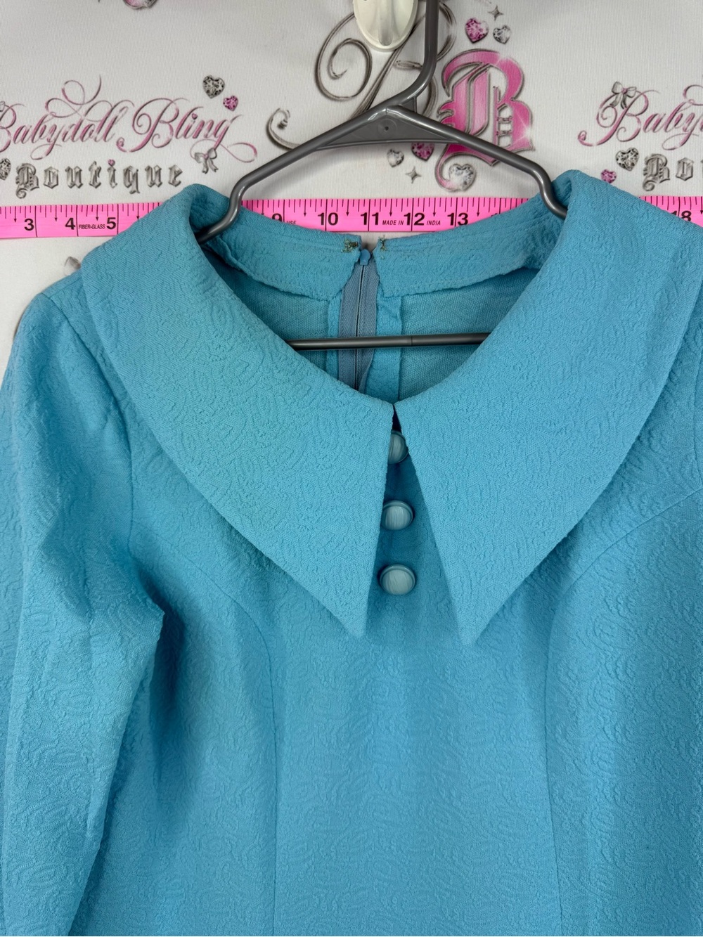 Dress vintage aqua Light Blue Textured Shift Dress with Peter Pan Collar - Picture 5 of 11